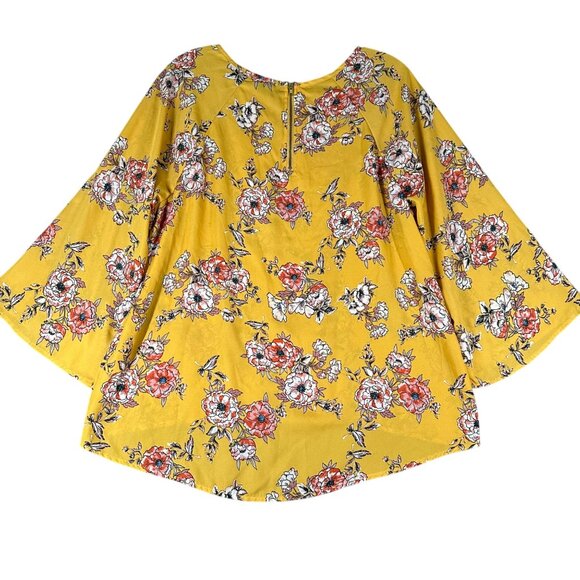 Papermoon Womens Large Yellow Floral Round Neck Wide Sleep Pullover Blouse - Picture 8 of 9